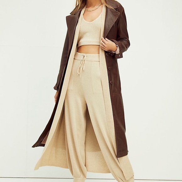 Free People Other - FREE PEOPLE LIVING IN THIS SWEATER SET COLOR NATURAL CROP TOP CARDIGAN JOGGERS S